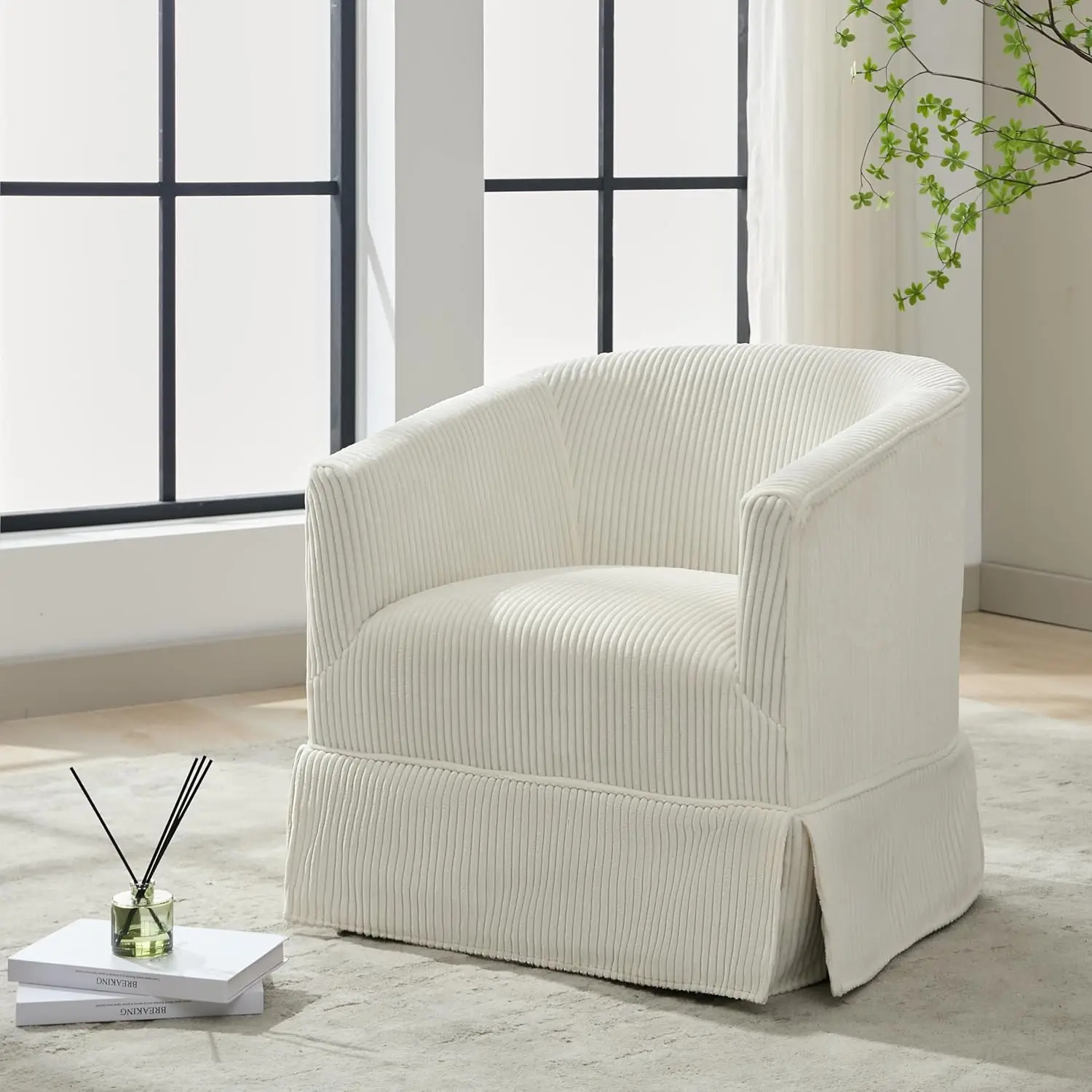 

Swivel Accent Chair, Upholstered Swivel Chairs for Living Room, Bedroom, Lounge, Corduroy Fabric Swivel Barrel Chair for Small