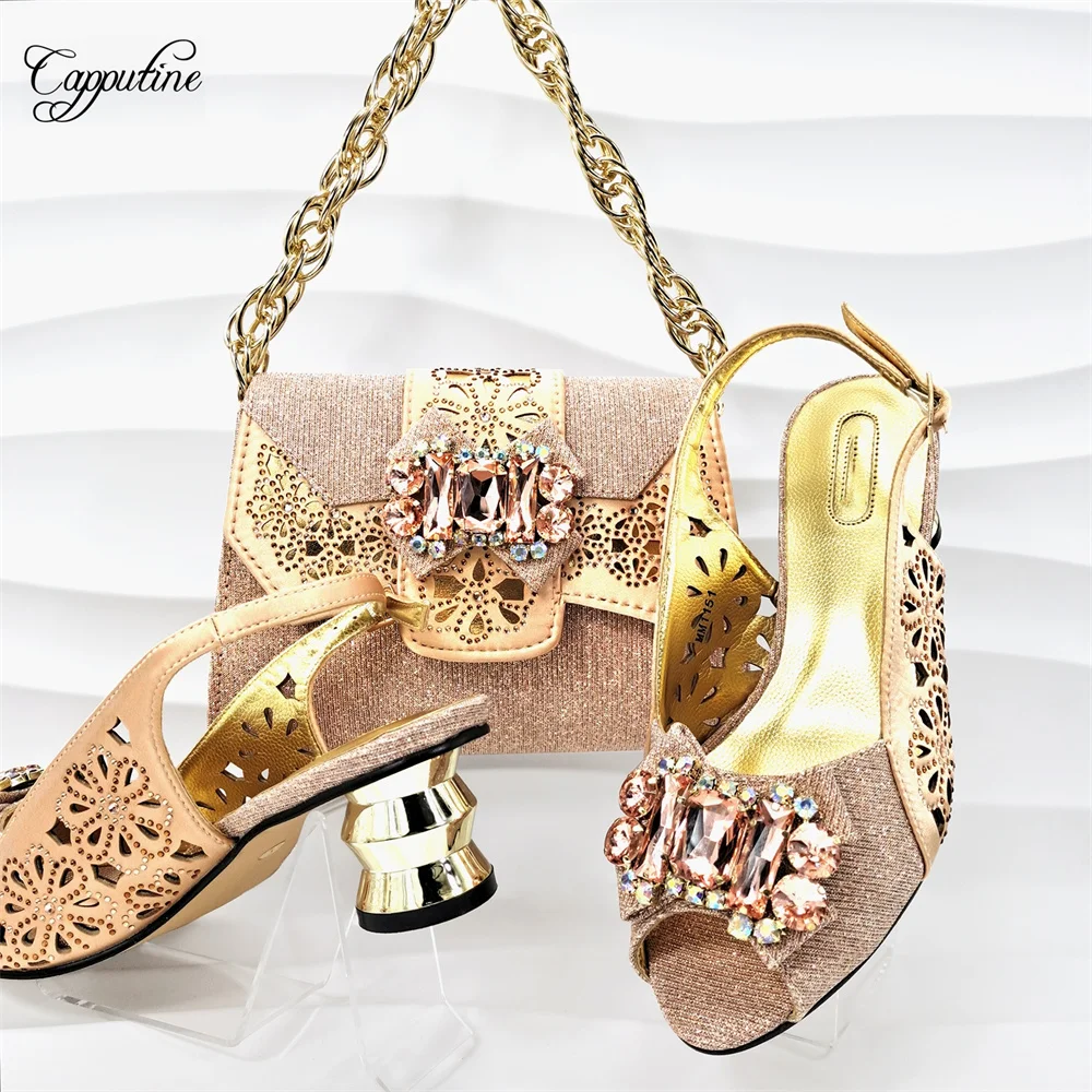 

Peach Shoes And Bag Set For Women 2024 Fashion African Ladies High Heels Sandals Match With Handbag Pumps Femmes Sandales MM1151