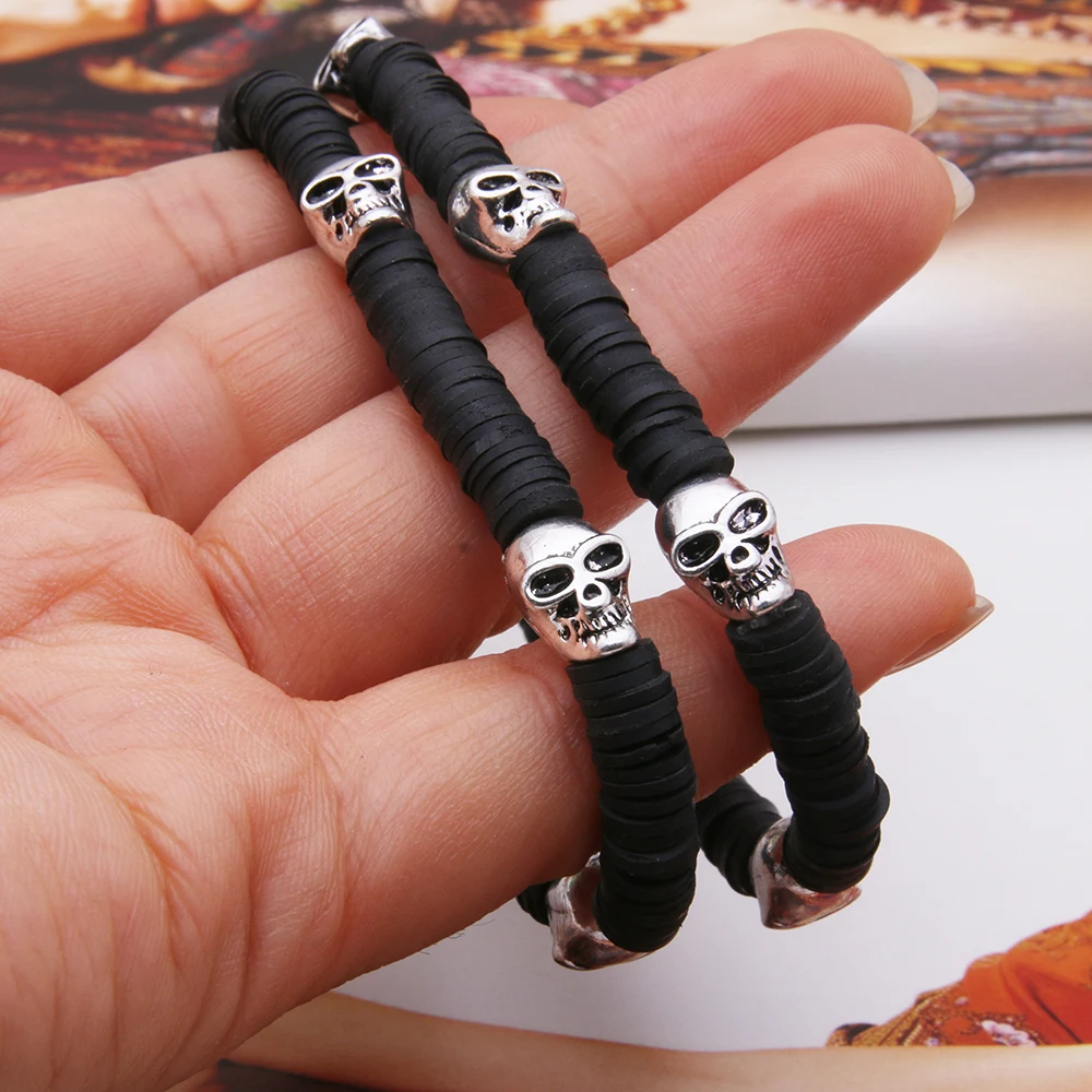 Summer Skull Soft Clay DIY Bohemian Bracelets Beo Gothic Boho Women Men Handmade Bead String Pulseras Halloween Couple Jewelry