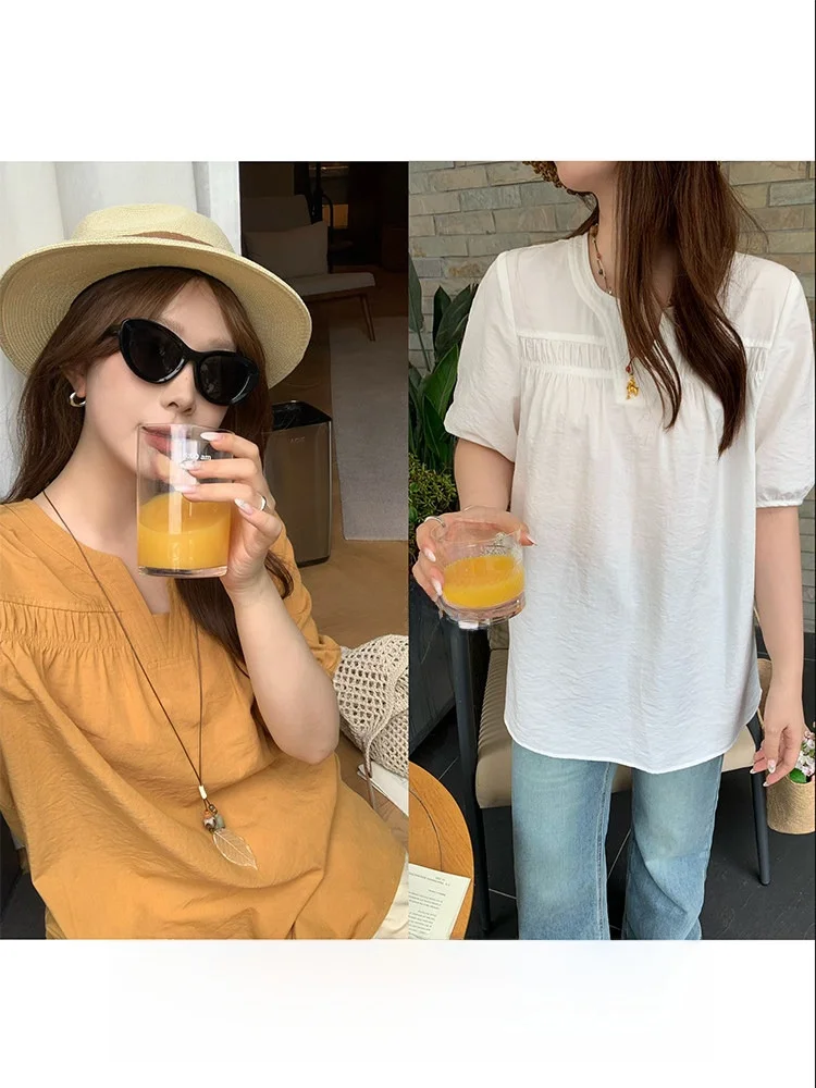 

Casual Sle plus Size Women's irt ort Sve V-Ne Loose Fit Summer Vaion Faion plus Size Ladies Top Slimming Effect