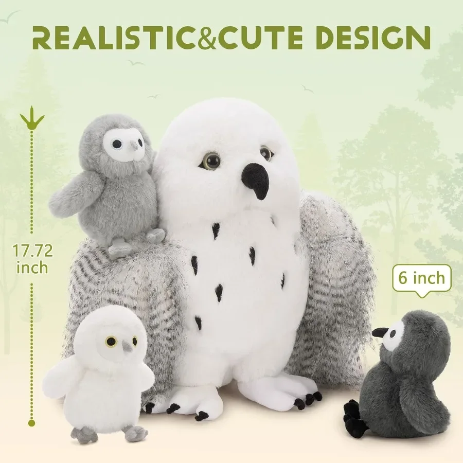 4Pcs Owl Plush Set Giant Mother Owl Stuffed Animal with 3 Baby Owls Inside 18 Cute White Soft Stuffed Owl for Girls Boys Ideal