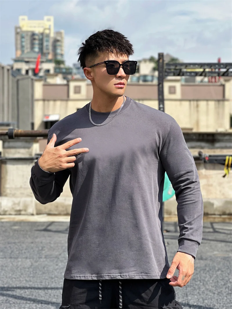 

2023 Muscle Fitness Short Sleeve Men's Basketball Training Clothes Loose Fashion Sports Cotton Shoulder Pad Long Sleeve T-shirt