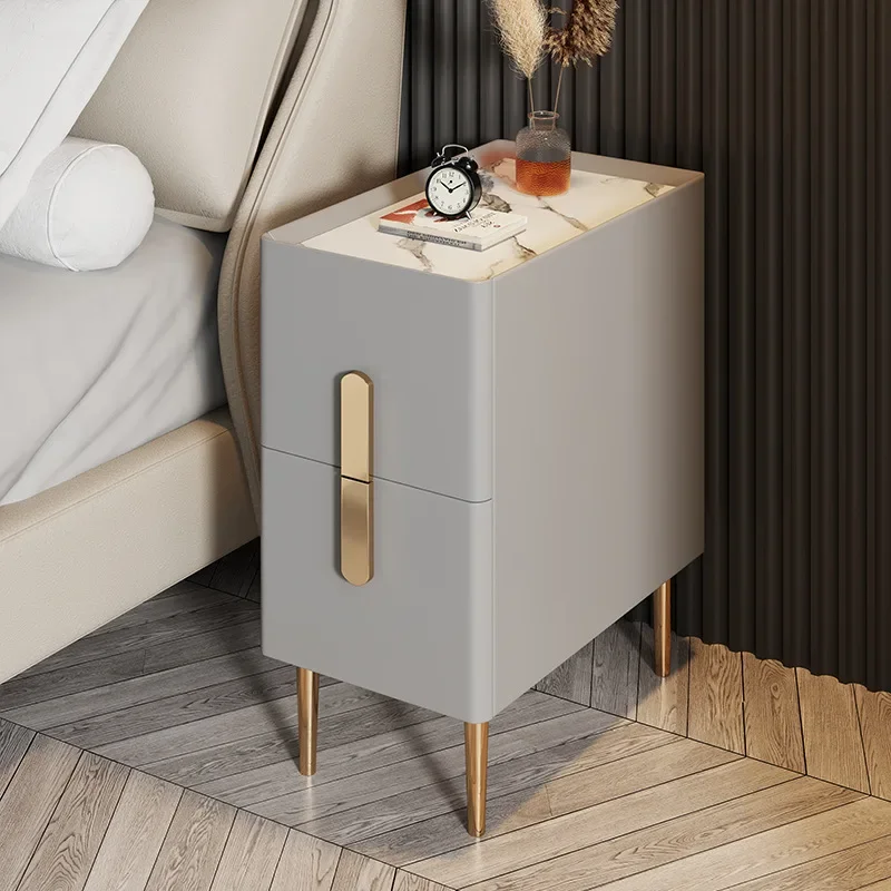 D @Small Bedside Table Simple Modern Small Cabinet Light Luxury Bedroom Super Narrow Extremely Narrow Rock Slab Storage Bedside