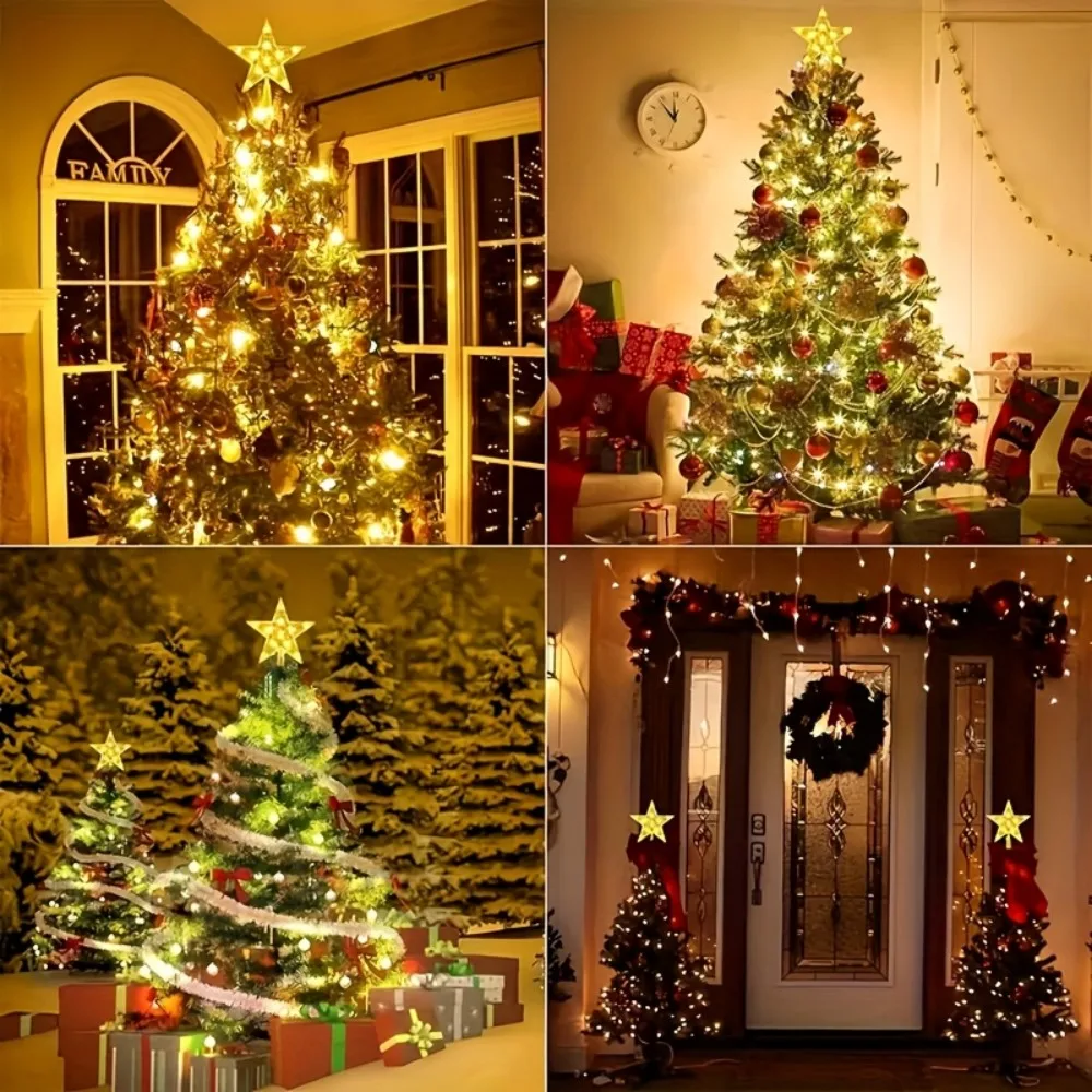 1PC Christmas Tree Top Star Light, Battery Powered Star Lamp for Bedroom Indoor Home Table Party Holiday Decor