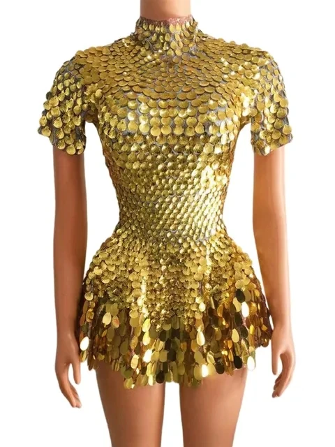 Shining Sequins Short Dress for Women Party Celebriate Birthday Dress Sexy Nightclub Performance Dance Costume Show Stage Wear