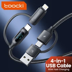 Toocki 2 In 2 USB Fast Charging Cable For Samsung Xiaomi Huawei Apple Mobile Phone USB Type C PD60W LED Display Wire For Tablet