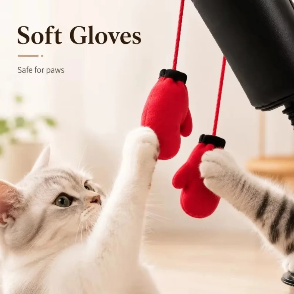 Suction Cup Base Cat Boxing Toy Self-standing Scratch Resistant Pet Scratching Toy Bite Resistant Spring Loaded Cat Punching Bag