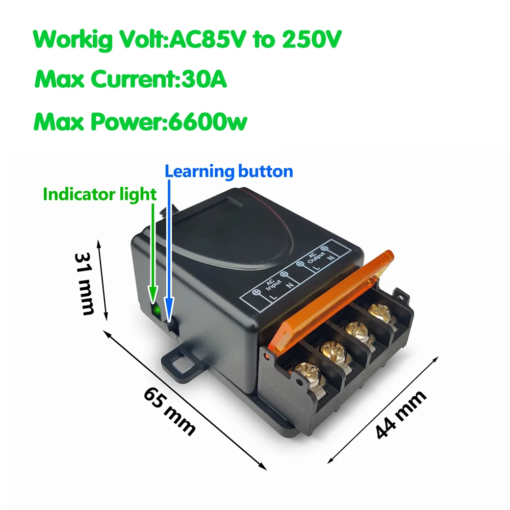 RF 433Mhz Wireless Remote Control Switch AC 110V 220V 30A Relay 1CH Receiver Controller for Water Pump High Power Switch