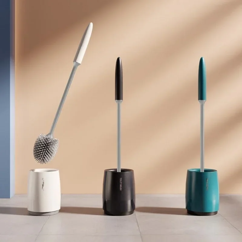 

1set Silicone Head Toilet Brush Quick Draining Clean Tool Wall-Mount Or Floor-Standing Cleaning Brush Bathroom Accessories