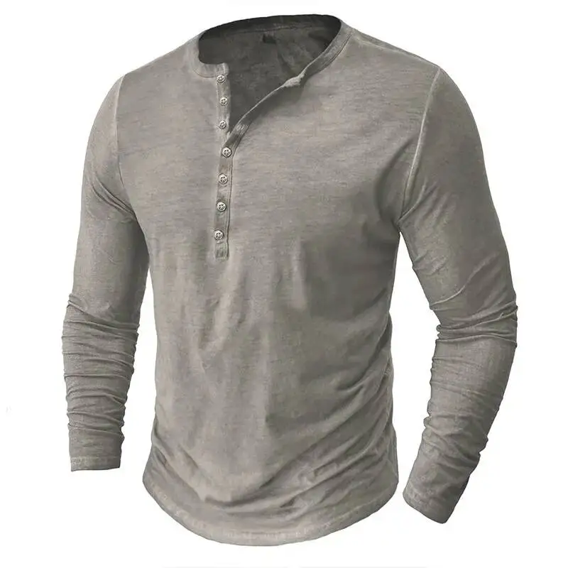 

2026 Vintage Mens Henley Shirts Men Cotton Long Sleeve T Hip Hop Punk Knight Tops Oversized Tee Shirt Man Clothing