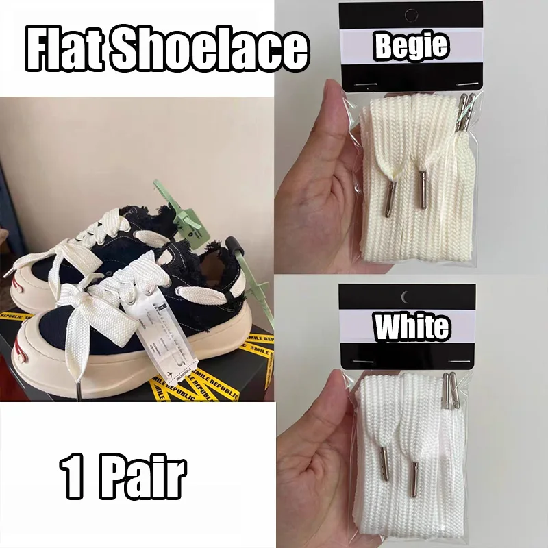 1 Pair 130CM Black White 2CM Width Flat Shoelace For Sneakers AF1 AJ1 Shoestrings Men Women High-top Canvas Shoelace Accessories