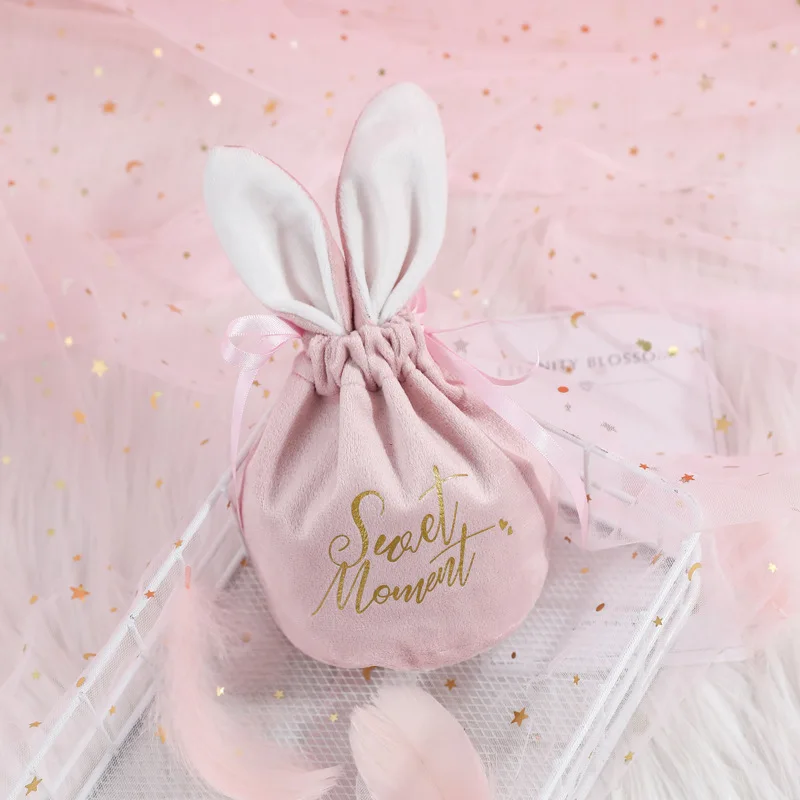 

2Pc Rabbit Ear Velvet Candy Bag Wedding Decor Marriage Souvenir Gift Bags Birthday Party Event Decor Wedding Candy Packaging Bag