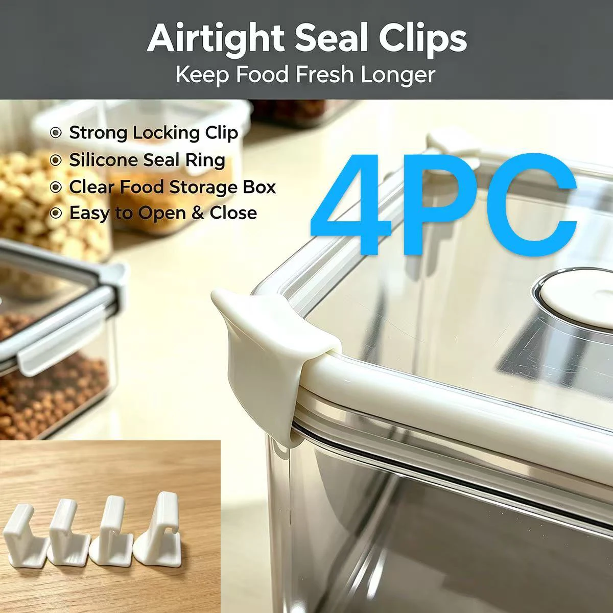 Fresh-Keeping Box Replacement Sealing Clips 4-Piece Set Household Transparent Food Storage Box Lid Locking Clips Universal Sealing Lock Accessories for Grain and Dry Goods Storage Boxes