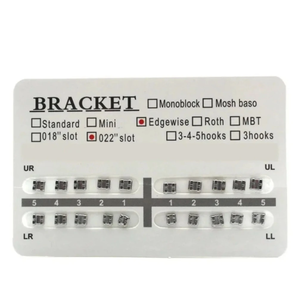Kit de Brackets Metálicos para Ortodoncia, 20 Piezas – Roth/MBT/Edgewise 0.018"/0.022" con 345/3 Ganchos Mini Monoblock Split