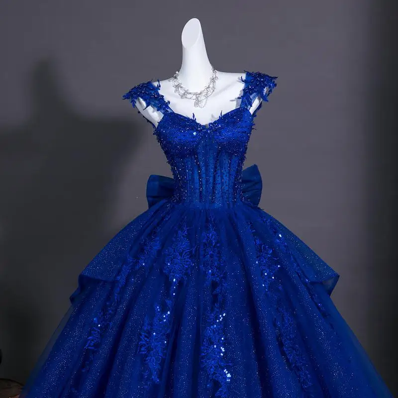 Luxury Off‑shoulder Quinceanera  Dresses  Sequin Lace Puffy Ball Gown Stage Performance Banquet Evening Prom Dress  Customized