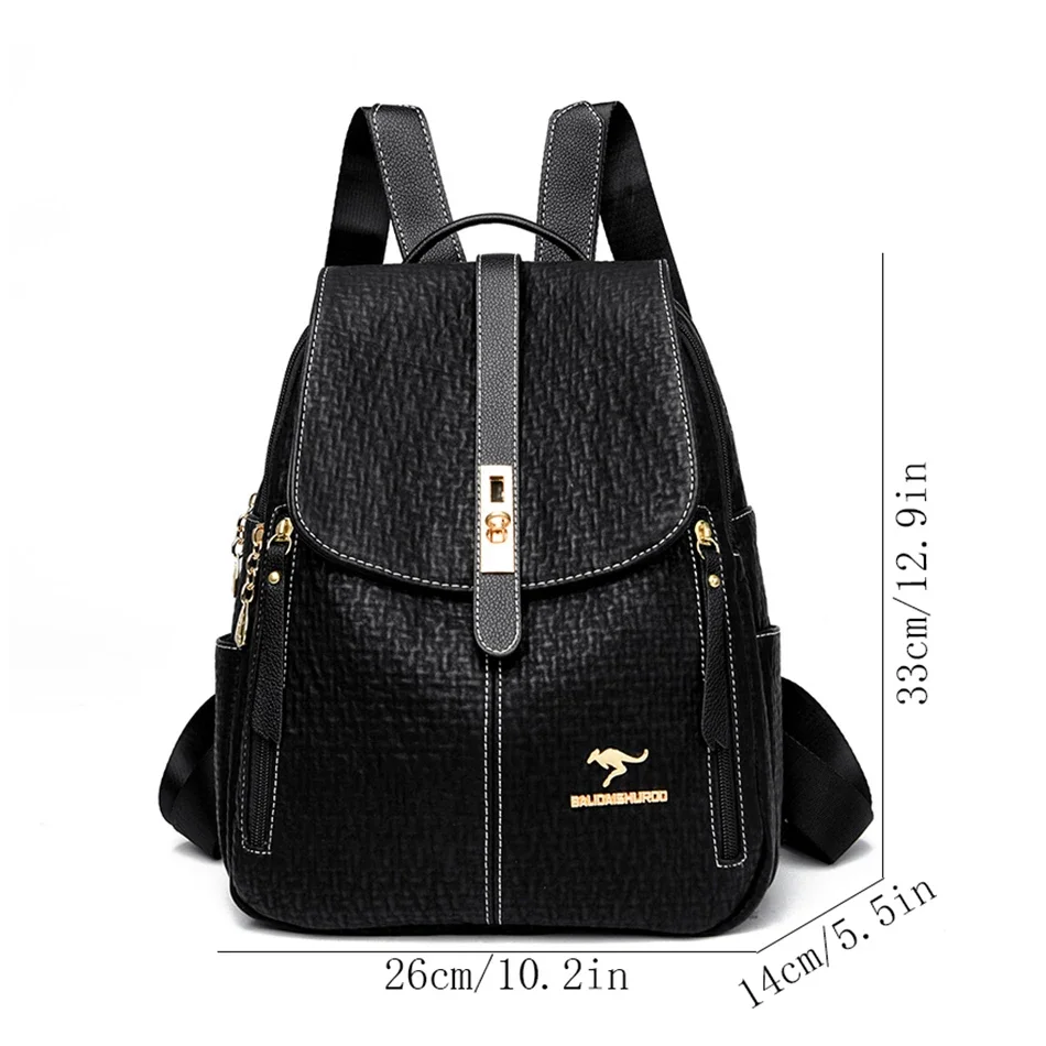 Fashion Female Backpacks  High Quality Leather Bagpack for Women Large Capacity School Travel Bag Ladies Knapsack Shoulder Bag