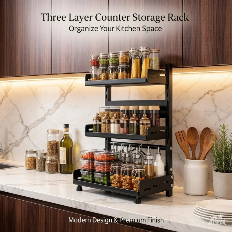 Stocking Stuffers 3 Tier Adjustable Spice Storage Rack for Countertop Cabinet, Kitchen Spice Organizer Shelf Seasoning Jar Holde