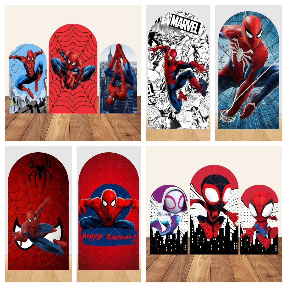 Marvel Spider Man Arch Backdrop Cover Boys Birthday Party Photography Background Photo Superhero Decoration Elastic Fabric
