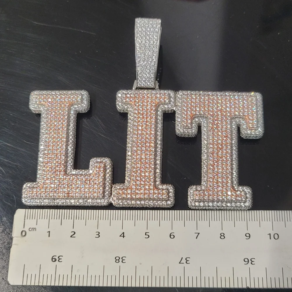 Custom Big Bold Letter Necklace Hip Hop Pendant Can Pass Through 24MM Chain Iced Out Number Nameplate Jewelry Personalized Gifts