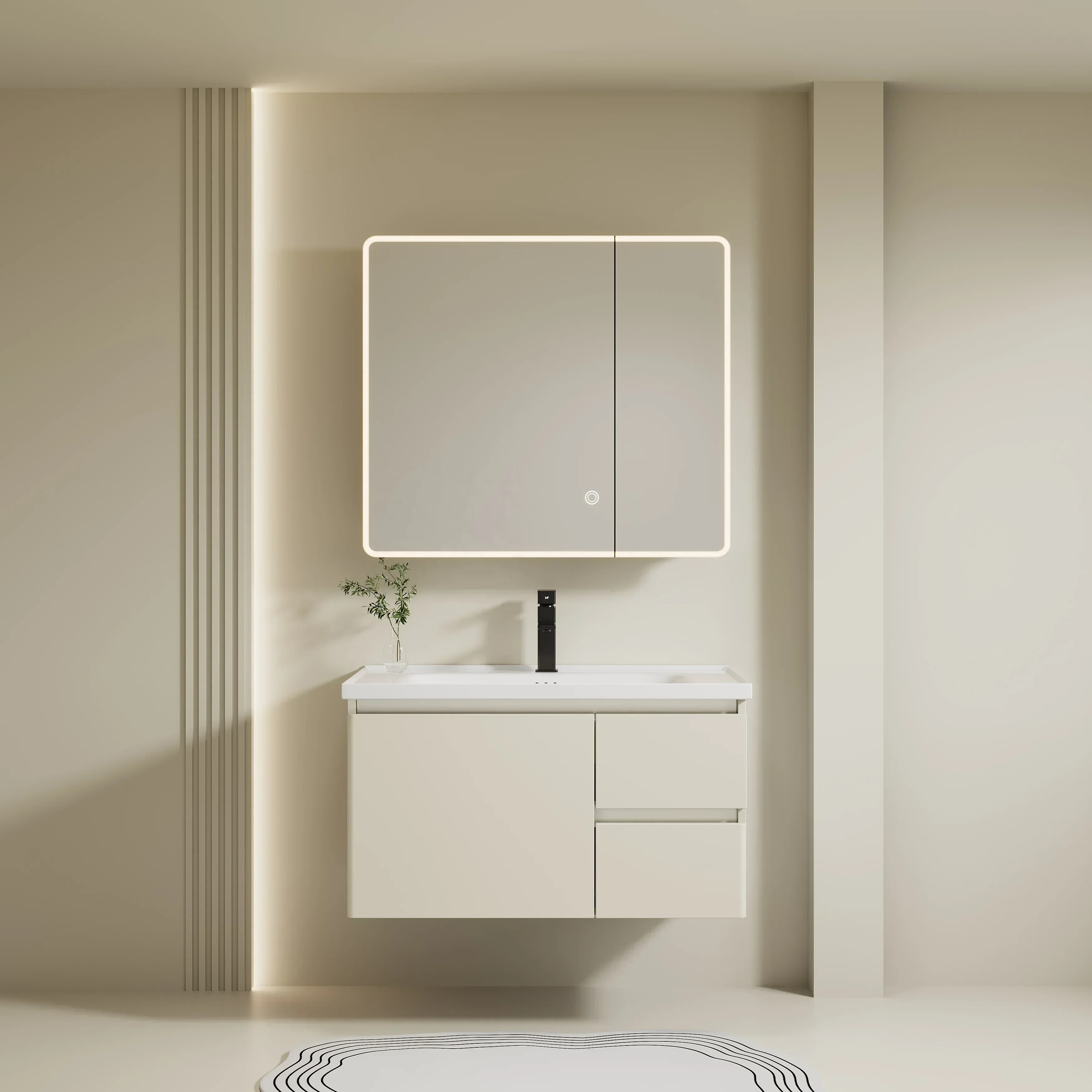 Modern Bathroom Furniture PVC Vanity Cabinet Hotel 3 Years Corner Triangle Mirror Wash Basin Cabinet Triangle 23-25 In