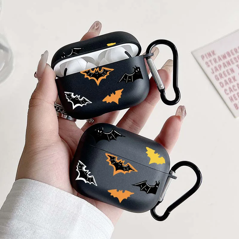 

Black Bat Pattern Headphone Case for Airpods1/2 3 4 Pro2 Pro Halloween Theme Headset Protective Cover Gift for Birthday Teens