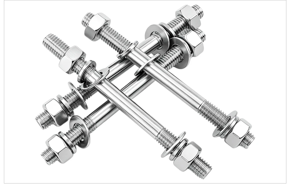 304 Edelstahl Doppelendbolzen-Set M6 M8 M10 M12 M14 M16 mit Muttern, Flachfederscheiben, Hardware-Kit GB901 – Detail 10