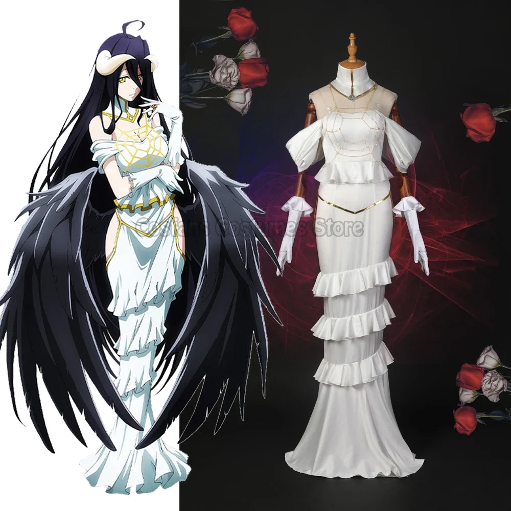 

Albedo Cosplay Anime Overlord Cosplay Costume Women White Dress Overlord Albedo Costume Halloween Christmas Overlord Albedo Wigs