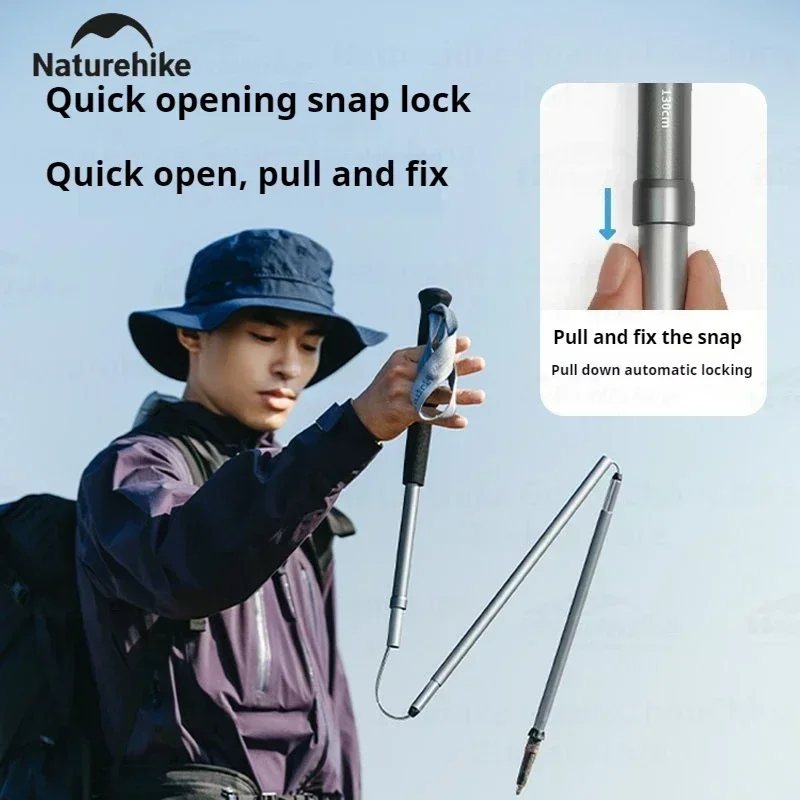 Naturehike 4-Section Folding Trekking Pole Pro 7075 Aluminum Alloy Ultralight Hiking Walking Sticks Climbing Canes Alpenstocks