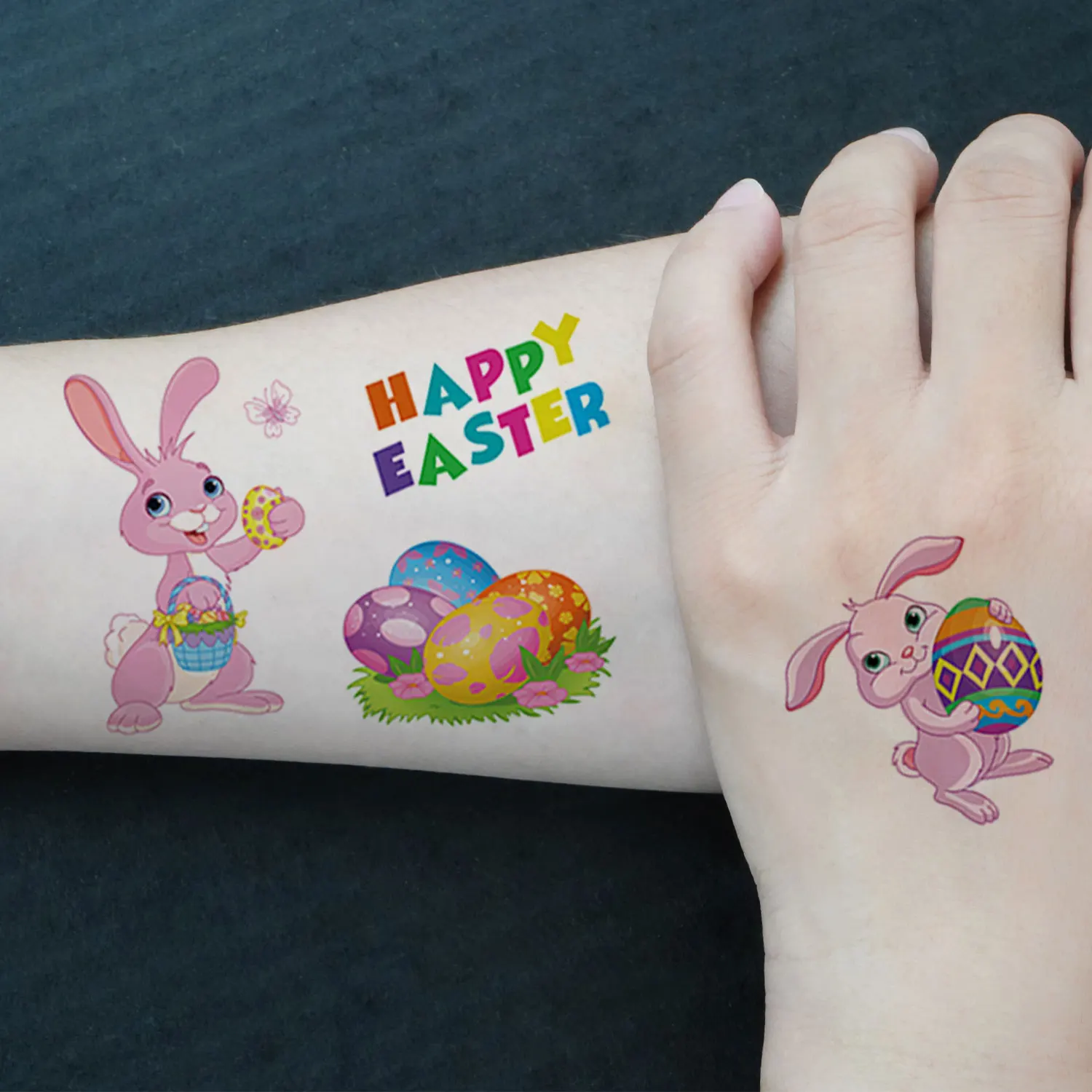 

10 Sheets Cartoon Easter Temporary Tattoo Stickers, Cute Rabbit Easter Egg Element Patterns fake tattoos temporary