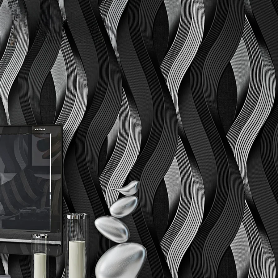 3D Non-woven Curve Stripe Wallpaper Roll Wall Coverings Silver Floral Luxury Wall Paper Living Room Bedroom Home Decor ورق جدران