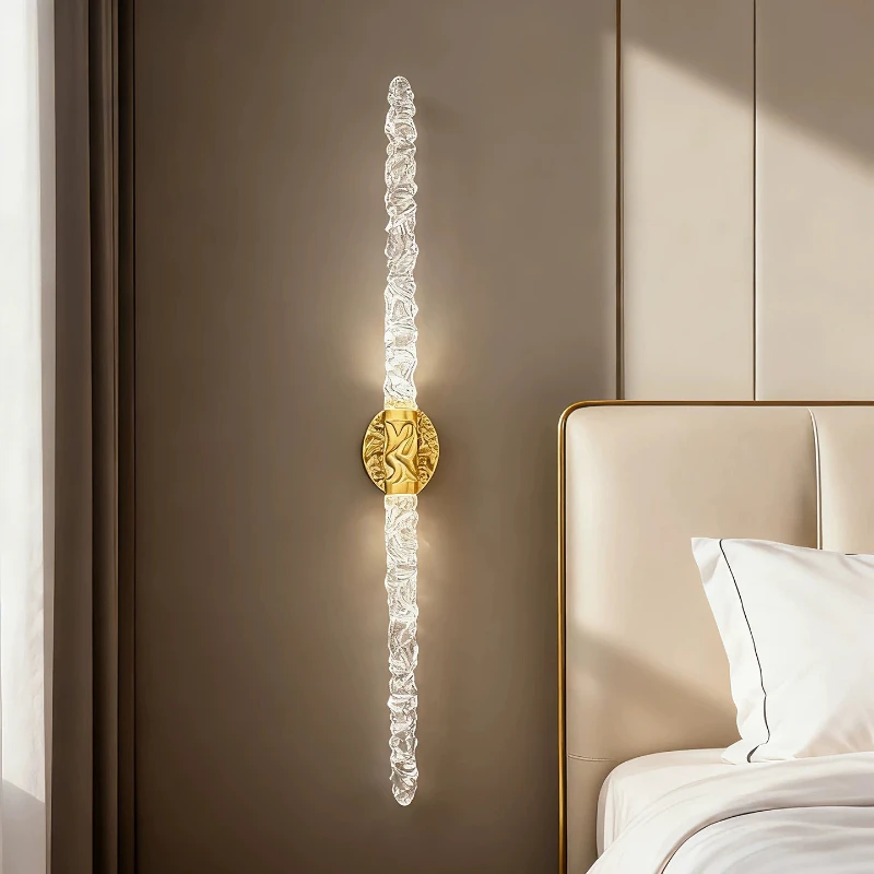 Post modern all copper crystal line wall lamp designer for light luxury living room headboard background wall mirror headlights