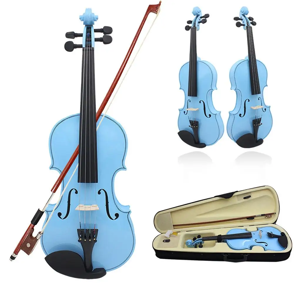 

4/4 Full Size Acoustic Violin For Beginners Colored Solid Wood Violin With Carrying Case Stringed Instrument