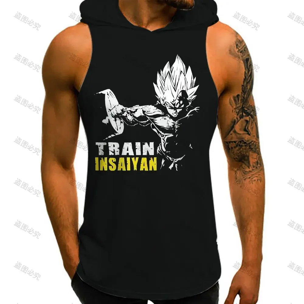 Dragon Ball Hooded T-shirt Harajuku Style With Hood 2023 Sleeveless Vests Running Tank Top Men Sleeveless Gym Vegeta Shirt Trend