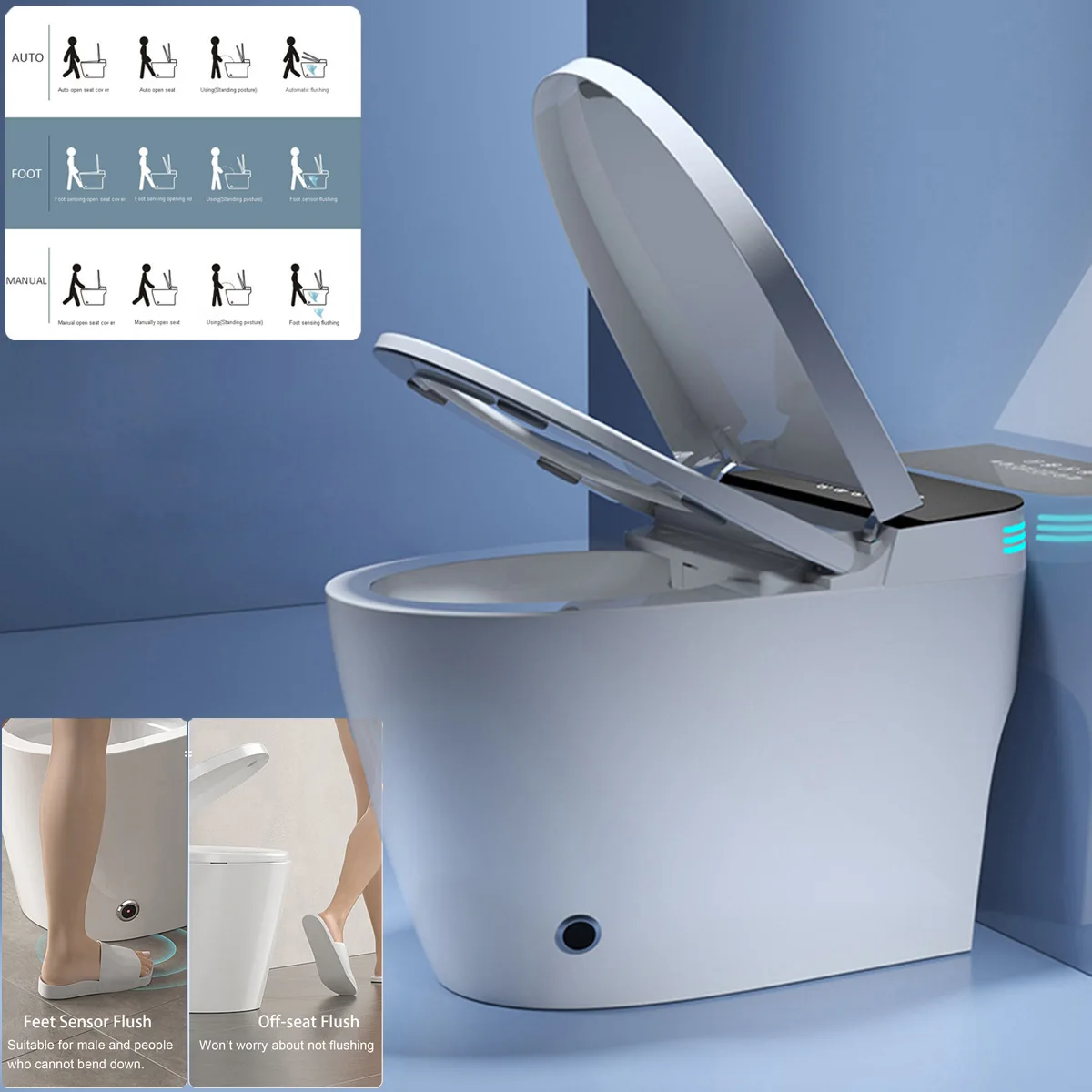 Smart Toilet with Heated Bidet Seat, toilet with bidet built in, AUTO Open/Close Lid, Feet Sensor Operation, AUTO Flush, Bidet t