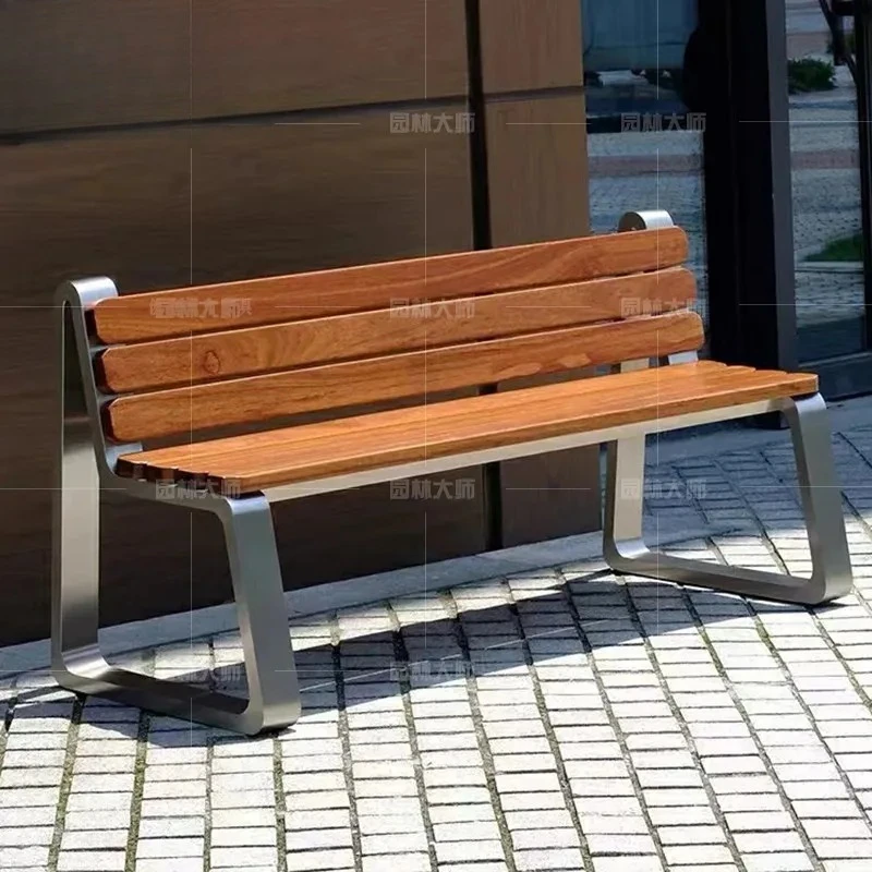 PYH Modern Simple Metal Solid Wood Park Chair Outdoor Area Stainless Steel Finished Seat Anti-corrosion Wood Chair