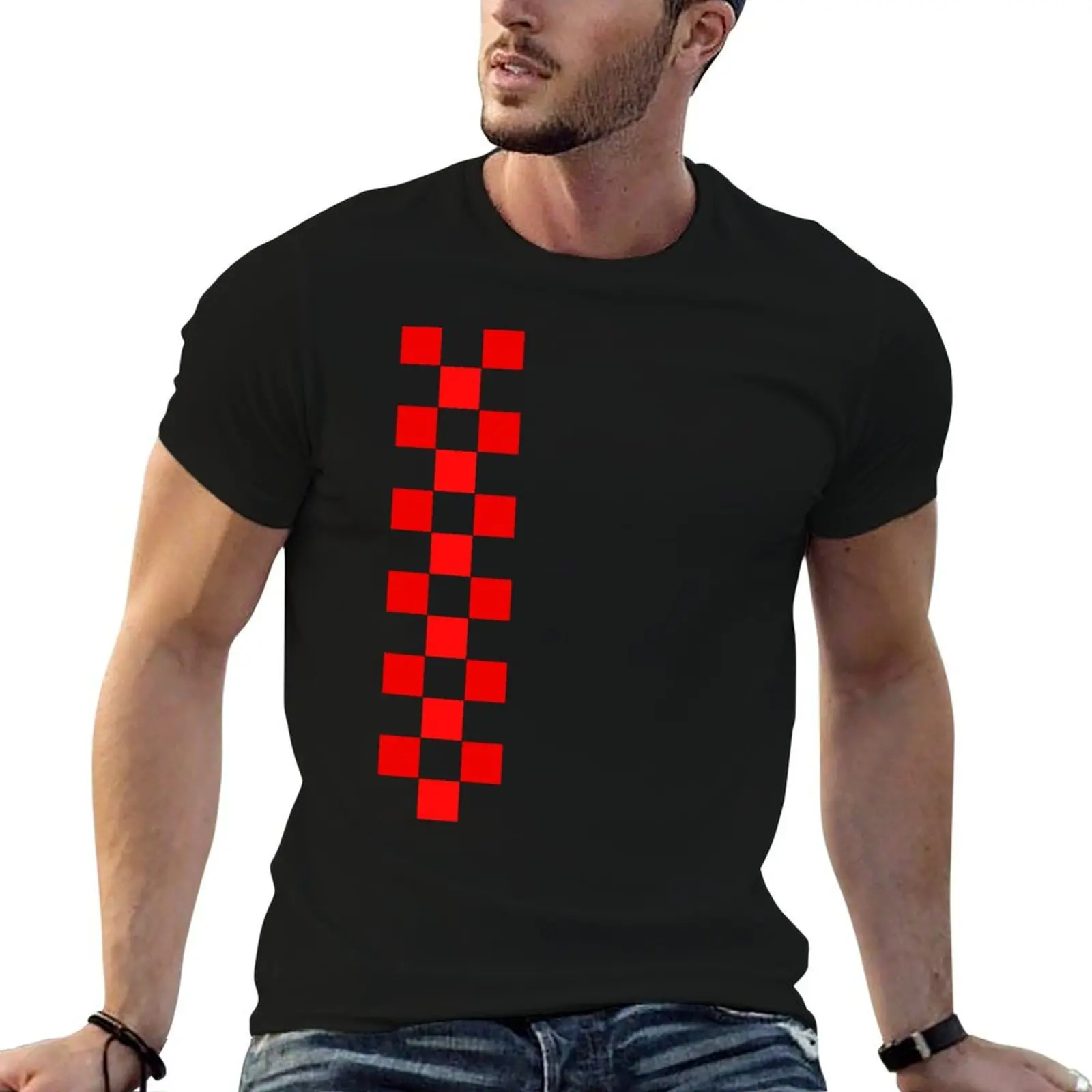 

Checkered White Red Line T-Shirt oversized graphic tee customs blue archive mens fashion