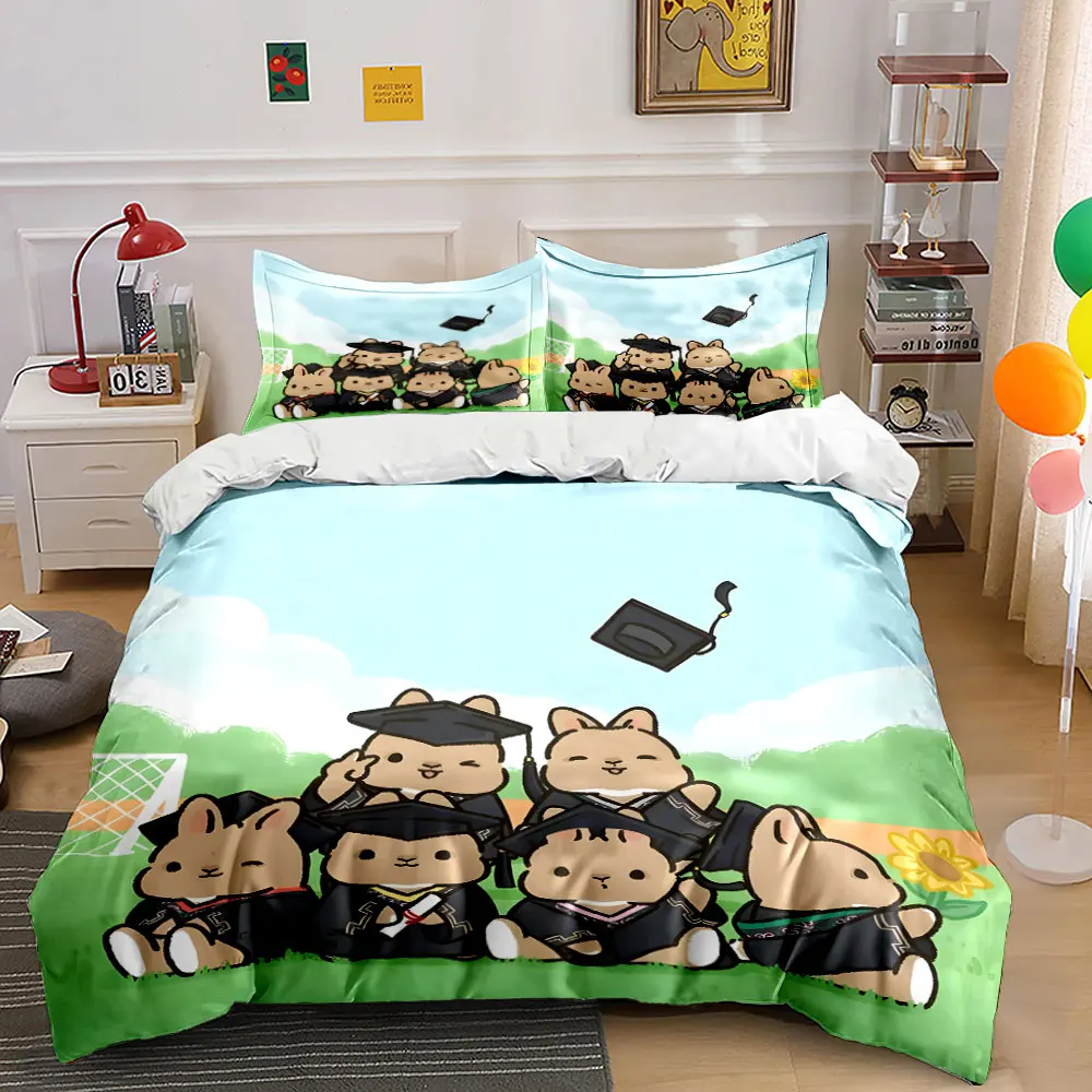 Small Animals Graduation Group Photo Printed Duvet Cover Set1 Duvet Cover+2 PillowcaseMulti Size Bedroom Bedding Decoration