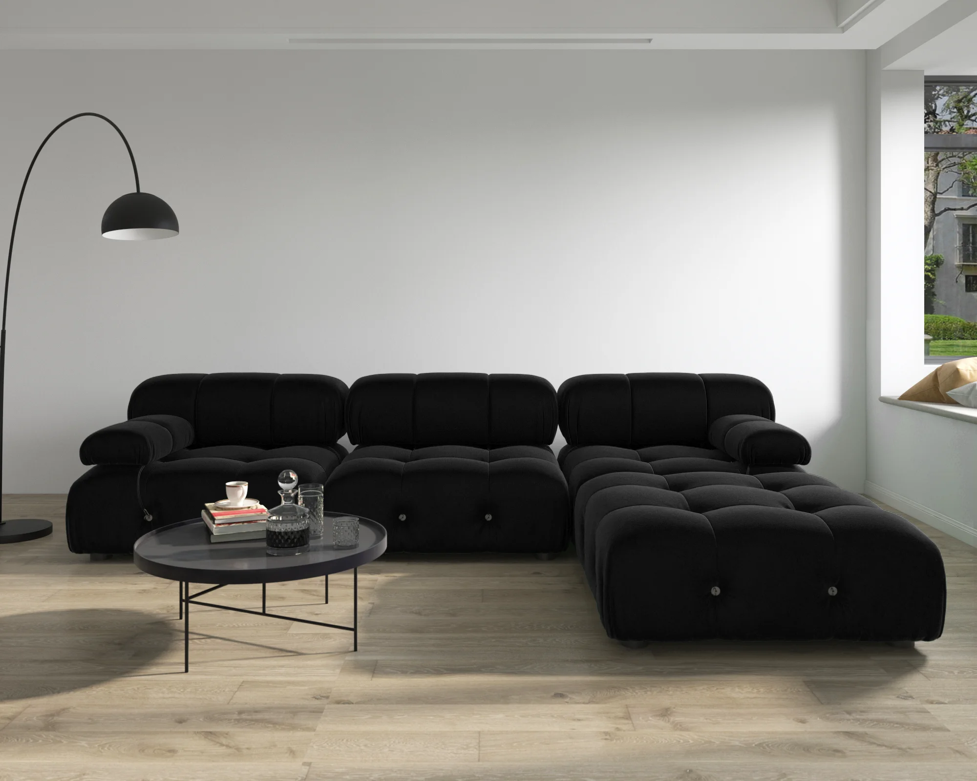 Italian Modular Combination Sofa Black Velvet Living Room Sofa L Shape