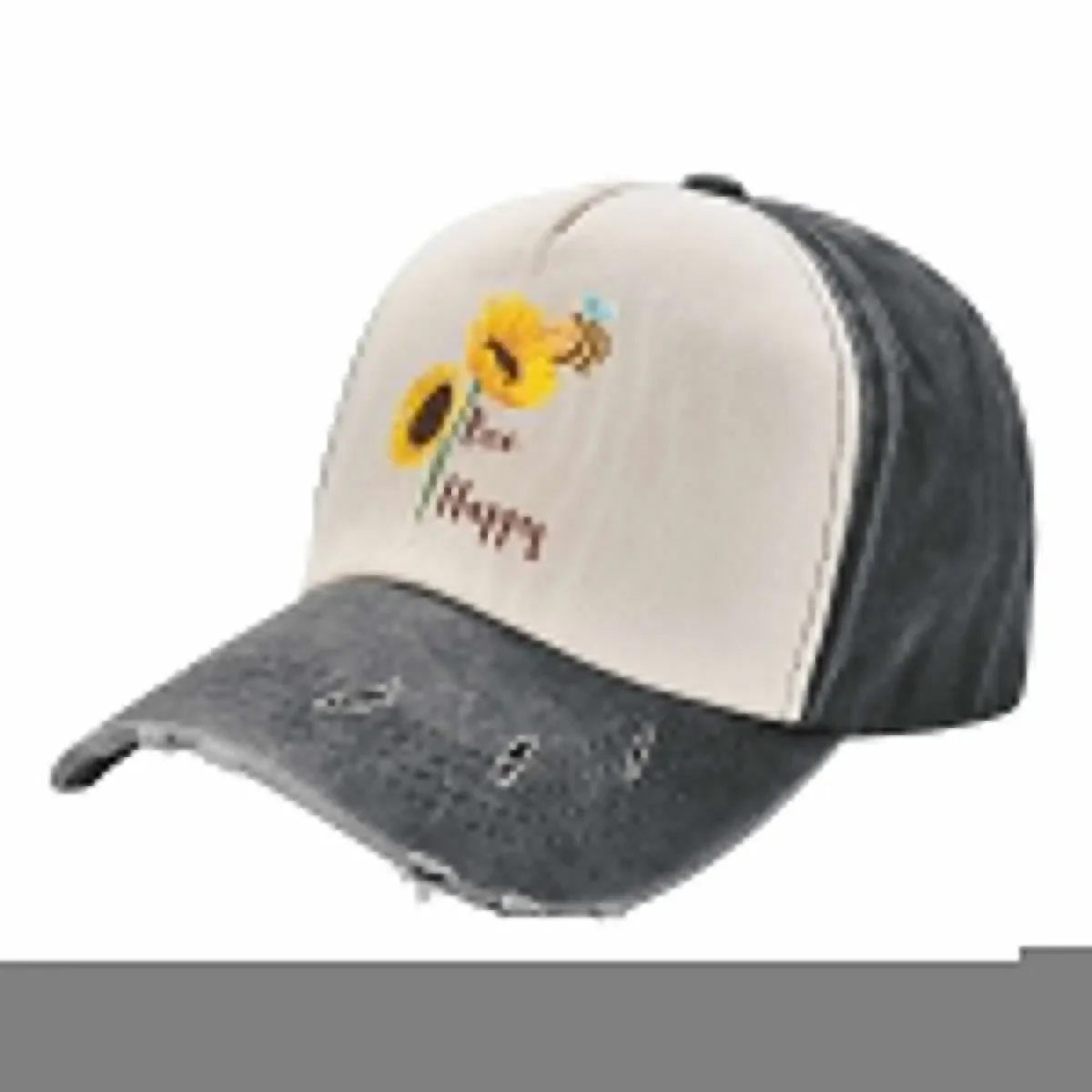 

Bee Happy Sunflower and Bee Baseball Cap custom caps Bobble Hat New In Hat Snap Back Hat Golf Wear Men Women's