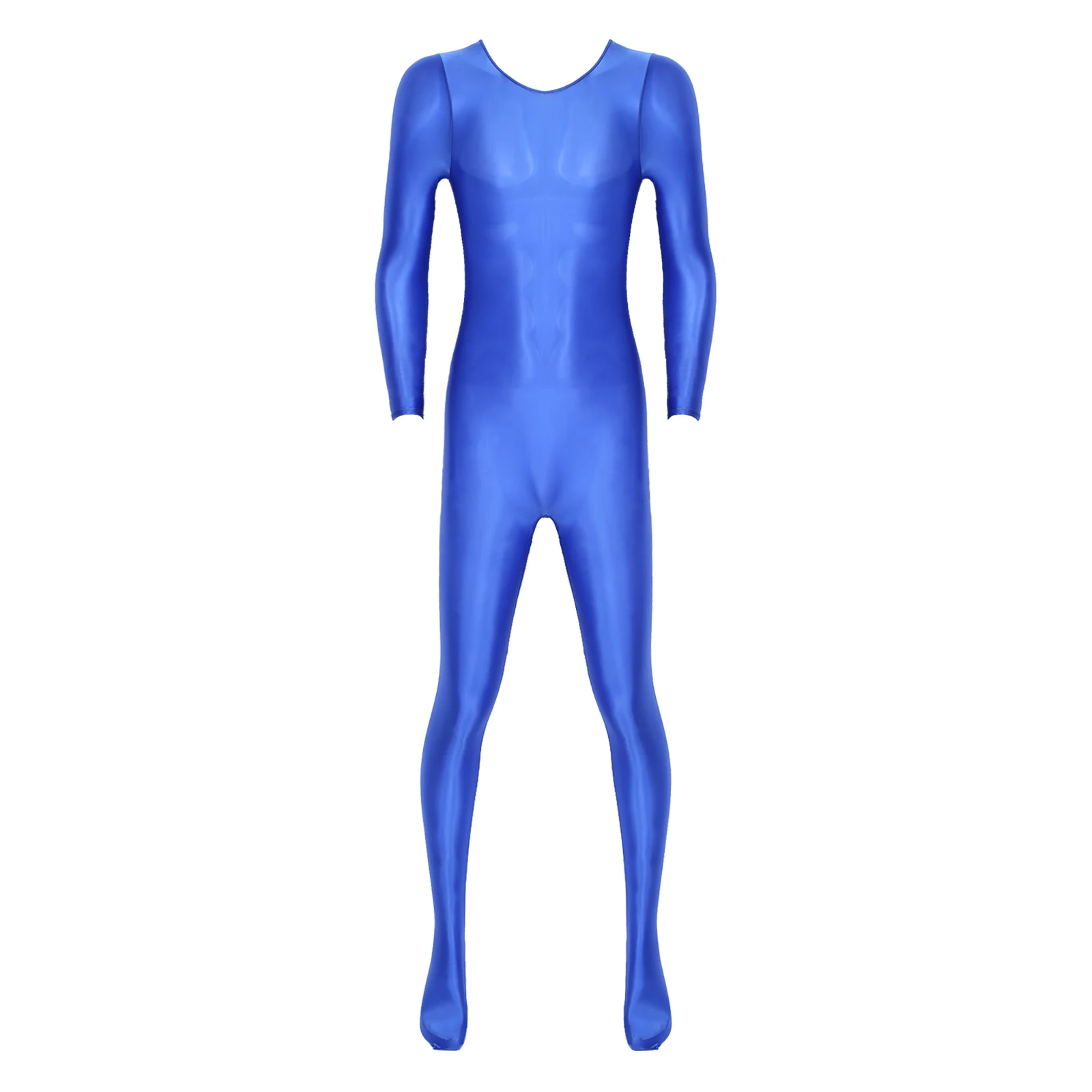 Mens Lingerie One Piece Smooth Long Sleeve Bodystocking Nightwear Solid Color Round Neck Bodysuit gymnastics Yoga Gym Fintess