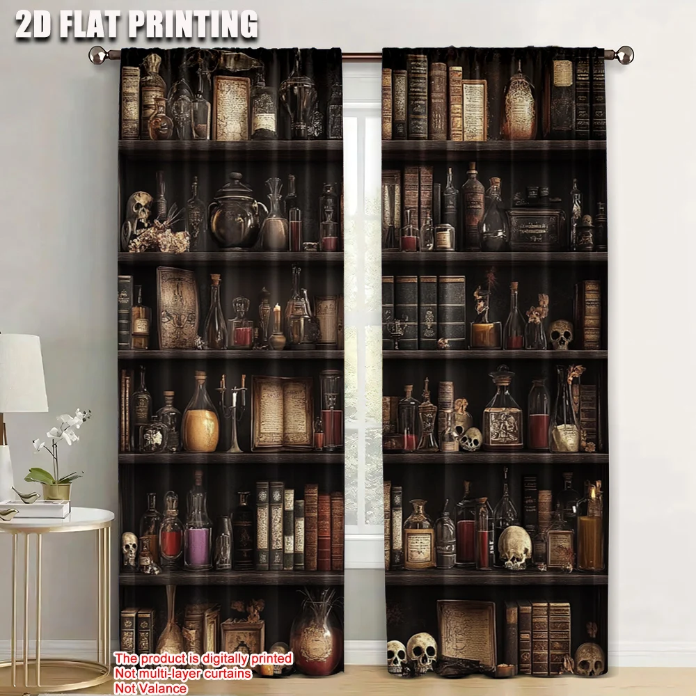 2pc, Drapes Bookshelf Skull Floral Candles Machine Washable Polyester,Without Electricity Family Party Suitable for Carnival