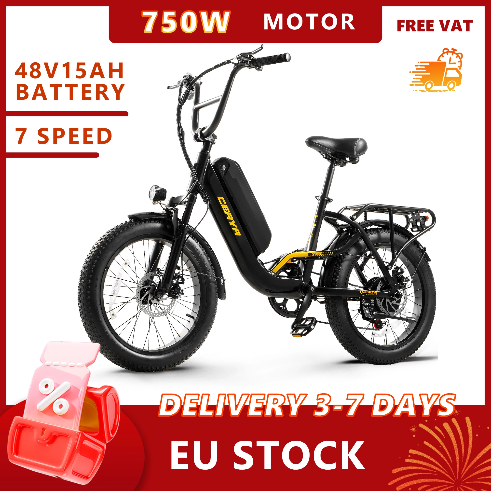 CEAYA R8SE Elektrofahrrad 750 W 20 Zoll Fat Tire E-Bike 48 V/15 Ah Erwachsene E Mountainbike Fahrrad