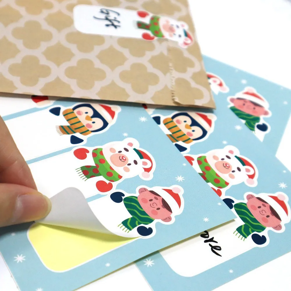 20-80Pcs New Pattern Cartoon Cute Merry Christmas Stickers 7*2.5CM Labels For Gift Decorative Package Wrapping Gift Box