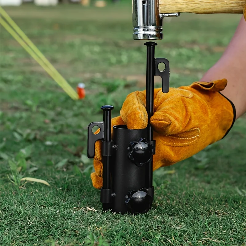1Pc Black Outdoor Camping Canopy Pole Holder Beach Fishing Umbrella Base Canopy Tent Double Knob Fixed Ground Nail Accessories A