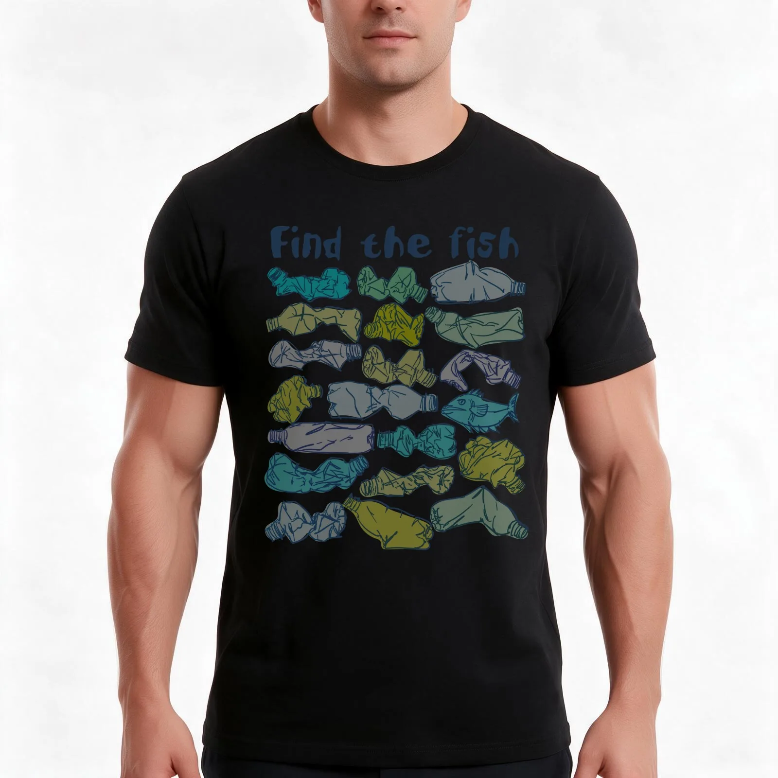 Find the fish and save the ocean from plastic pollution T-Shirt, Summer Casual Cotton Tee, Oversized Streetwear Tops