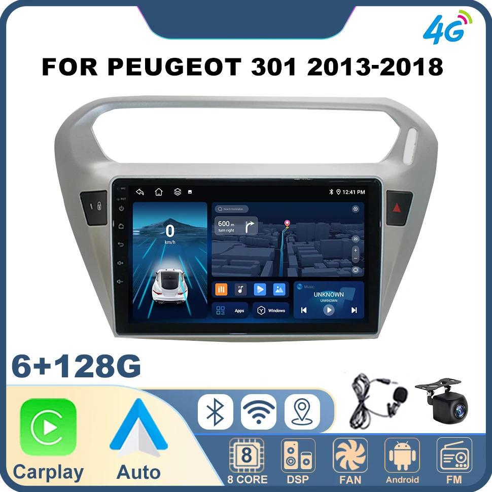 Audio Stereo Radio mobil 2 Din untuk Peugeot 301 2013-2018 Carplay BT 8core DSP GPS Android 12 Audio kendaraan sistem cerdas mobil