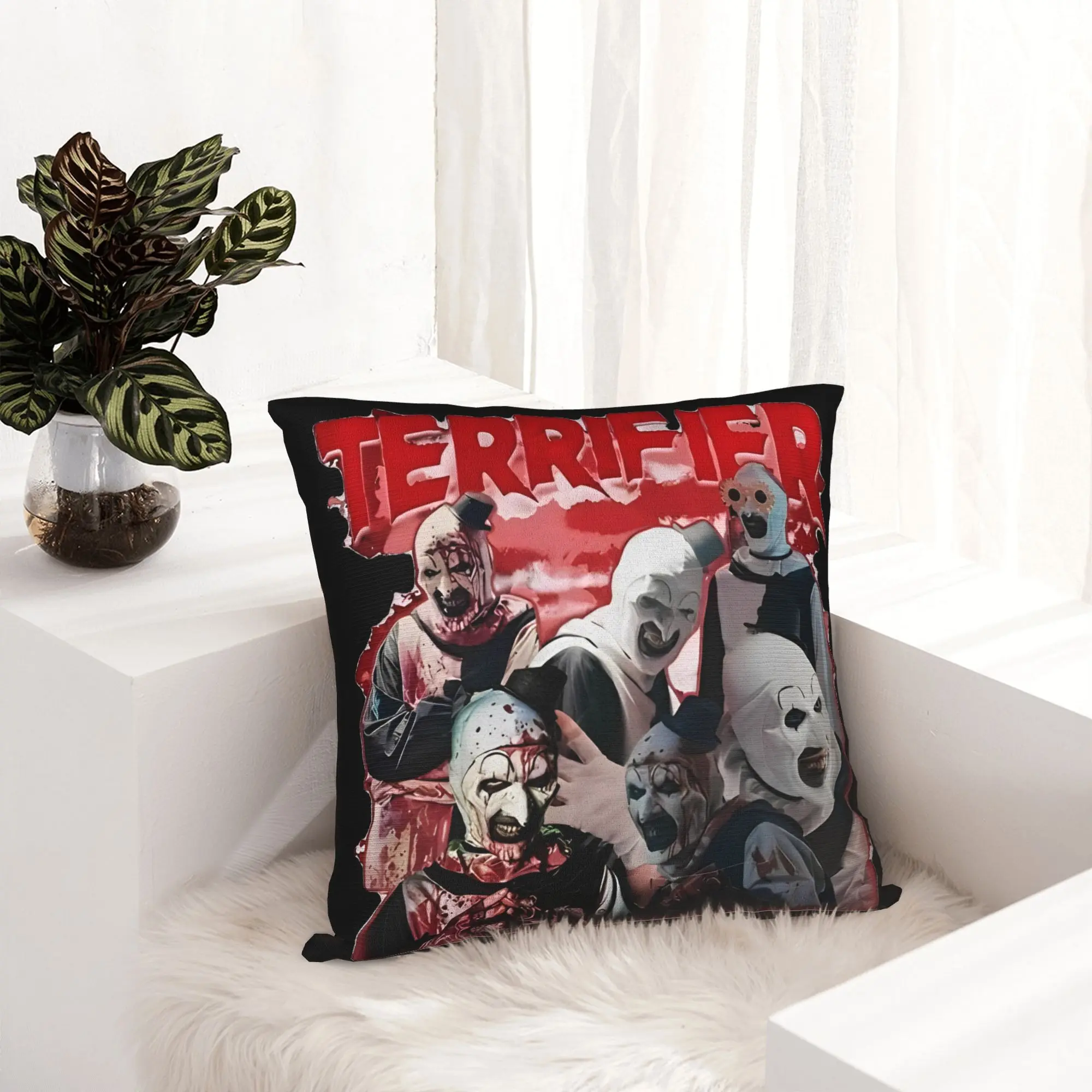 Terrifier Horror Clown Movie Art Pillowcase Printed Fabric Cushion Cover Decorative Halloween Throw Pillow Case Cover Bed 45*45