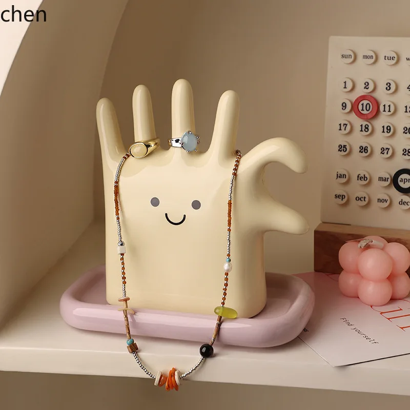 YFY Cute Heart-Shaped Finger Ornament, High-End Ring and Earring Jewelry Storage, Creative Home Decoration for Girls
