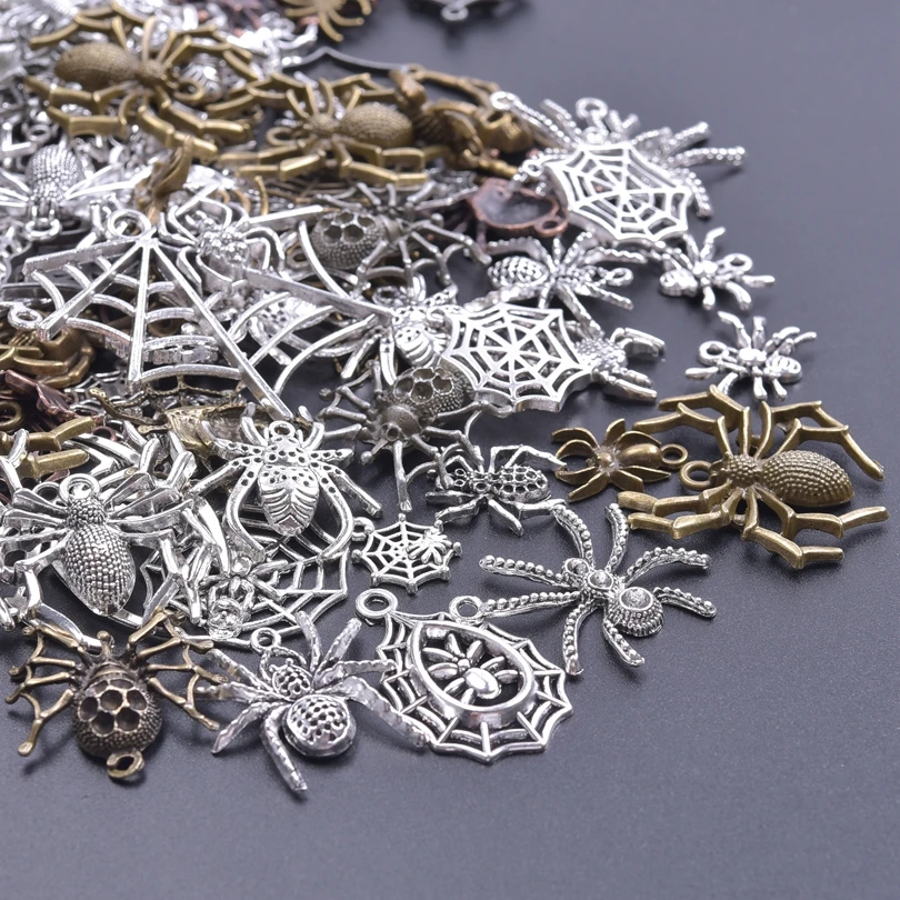 10/20/30Pcs Vintage Halloween Animal Spider Charms подвеска Gothic Insect Cobweb Pendant For Jewelry Accessories Making Bulk