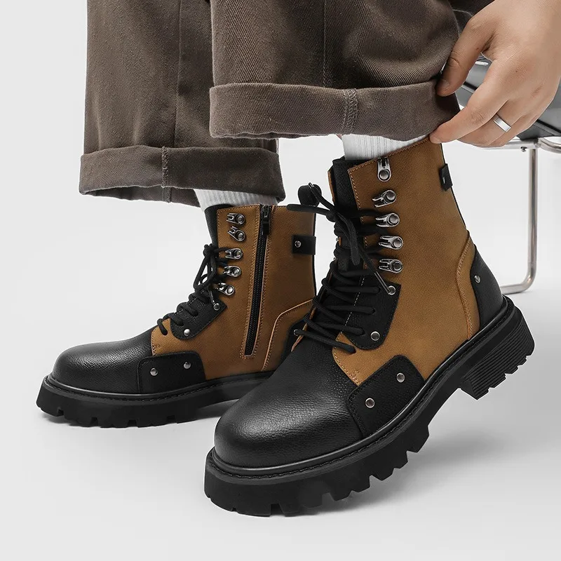 

Mens Boots Design Sense Fad Versatile Locomotive Boot High-top Thick-soled Heightening Men's Boots High Quality Versatile Boots